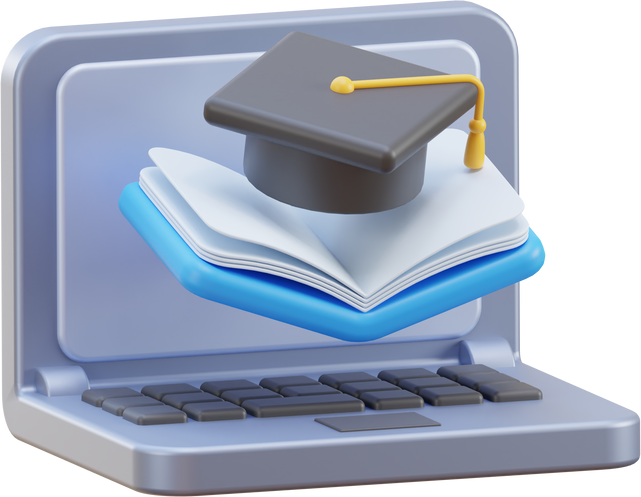 Online Learning and Online Graduation 3D Icon